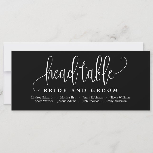 Seating Plan Head Table Card - Lovely Calligraphy (Front)