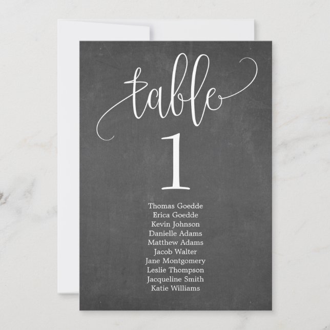 Seating Plan Table Card Lovely Calligraphy (Front)