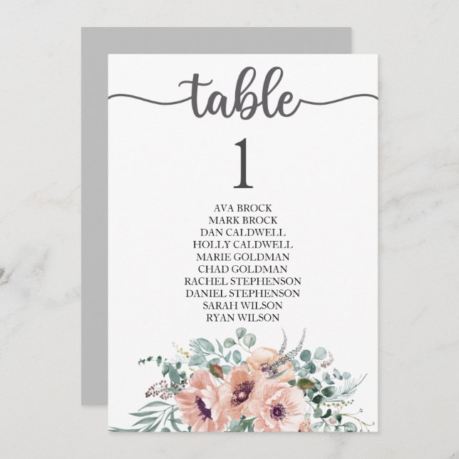 Seating Plan Table Card Lovely Calligraphy (Front/Back)
