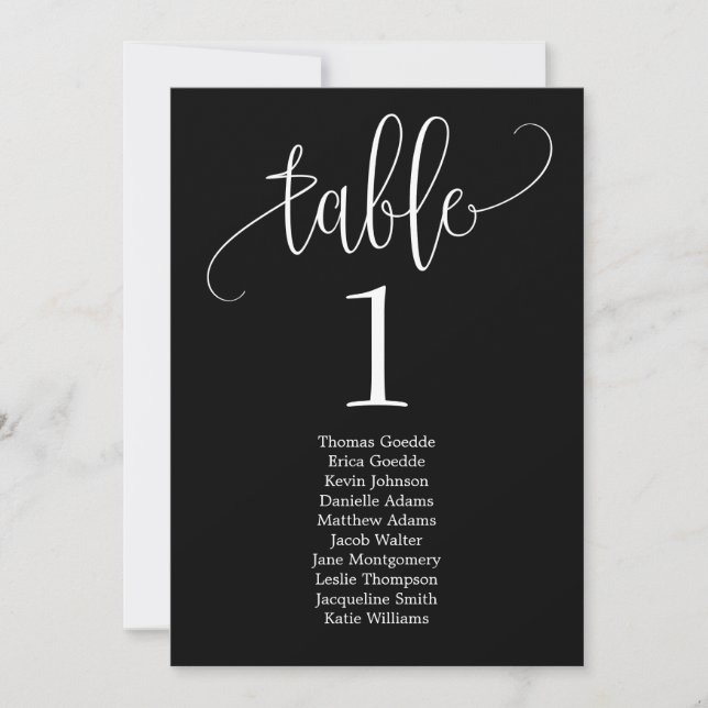 Seating Plan Table Card Lovely Calligraphy (Front)