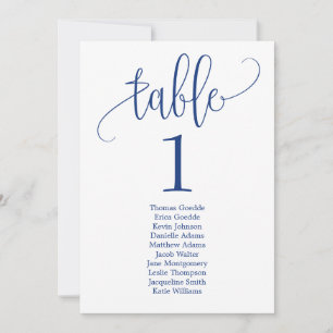 Seating Plan Table Card Lovely Calligraphy Navy