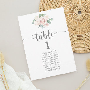 Seating Plan Wedding Table Card Blush Pink Floral