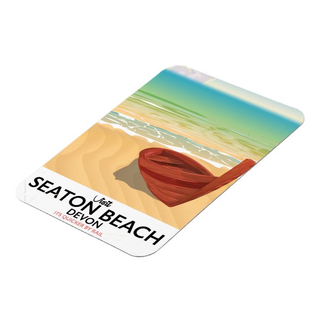 Seaton Beach Devon vintage seaside poster Magnet (Left Side)