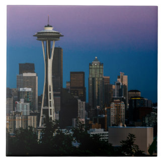 Seattle Architecture Under the Purple Sky Ceramic Tile