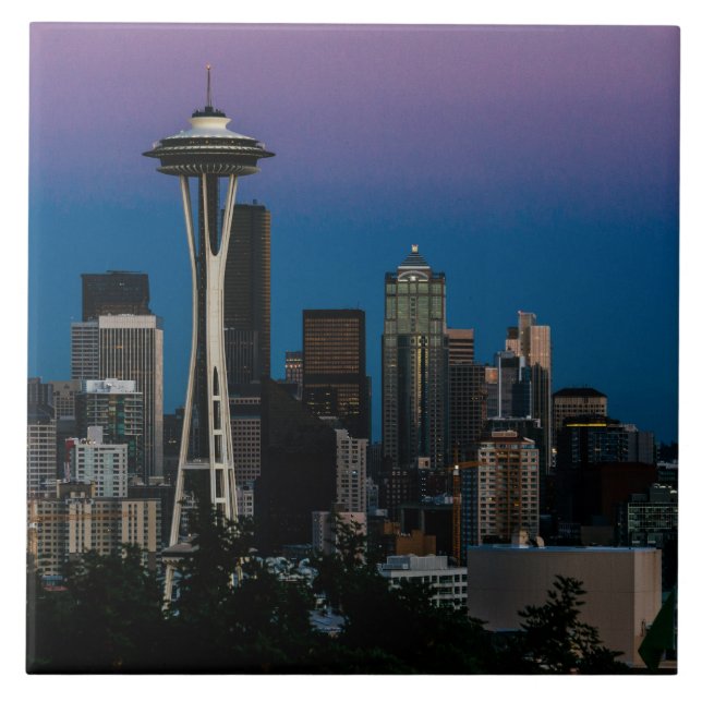 Seattle Architecture Under the Purple Sky Ceramic Tile (Front)