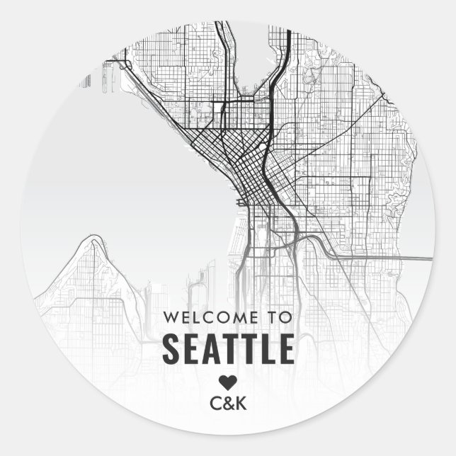 Seattle City Map | Wedding Welcome Classic Round Sticker (Front)