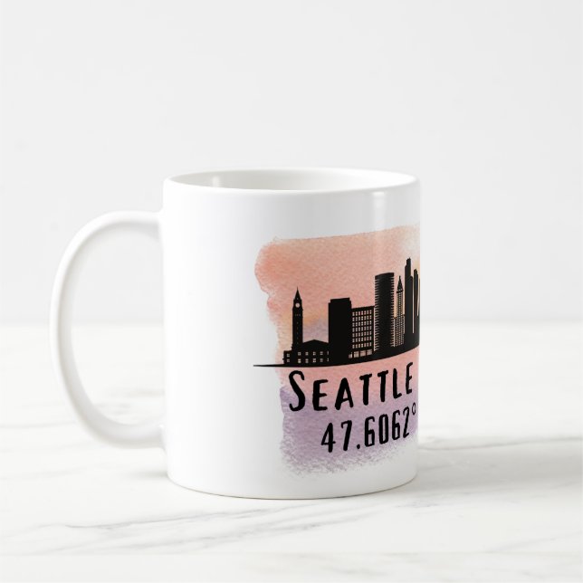 Seattle City Skyline Latitude and Longitude   Coffee Mug (Left)
