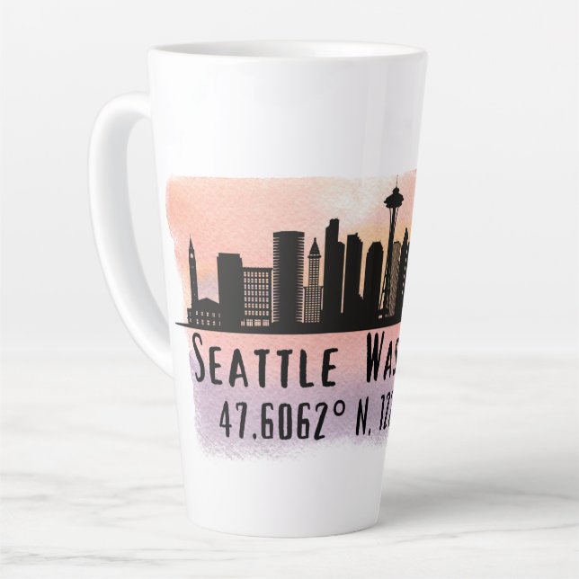 Seattle City Skyline Latitude and Longitude  Latte Mug (Left Angle)