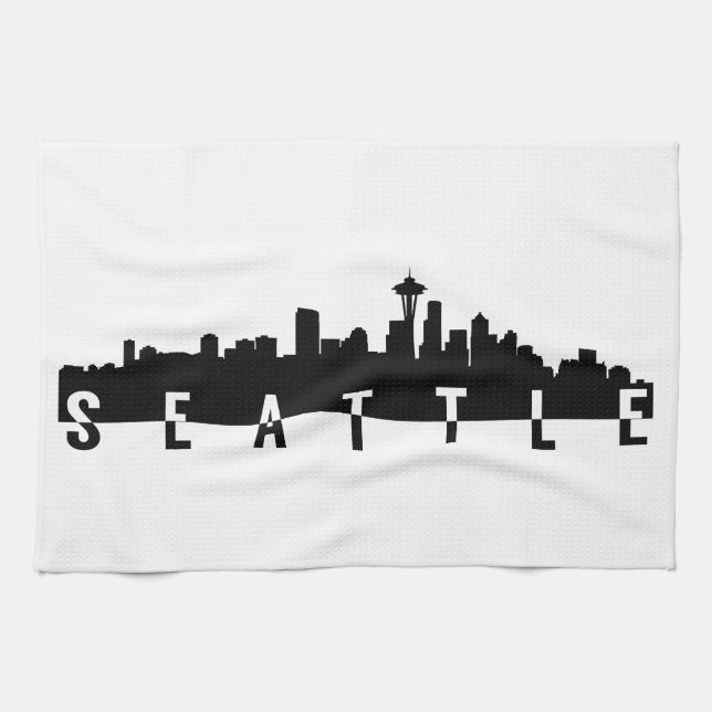 seattle city skyline silhouette black shape americ tea towel (Horizontal)