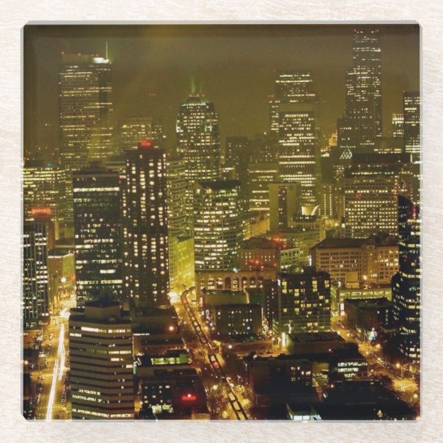 Seattle city view glass coaster (Front)