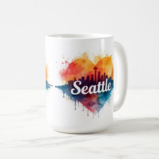 Seattle City watercolor Skyline Coffee Mug (Front Right)