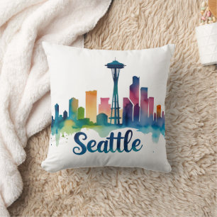Seattle City watercolor Skyline Cushion