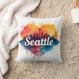 Seattle City watercolor Skyline Cushion