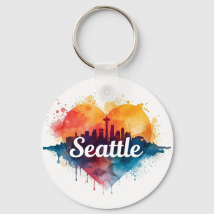 Seattle City watercolor Skyline Key Ring