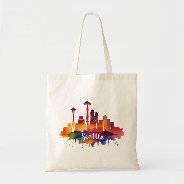 Seattle City watercolor Skyline Tote Bag (Front)