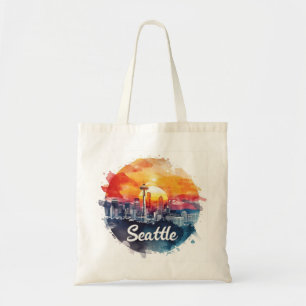 Seattle City watercolor Skyline Tote Bag