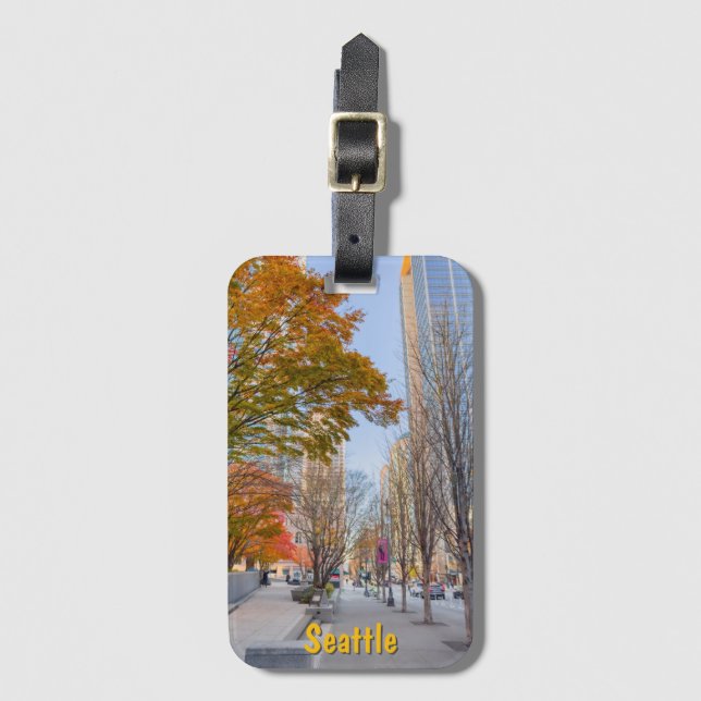 Seattle Cityscape in Autumn Luggage Tag (Front Vertical)