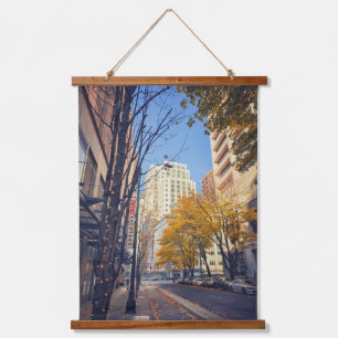 Seattle Cityscape Street in Autumn Hanging Tapestry