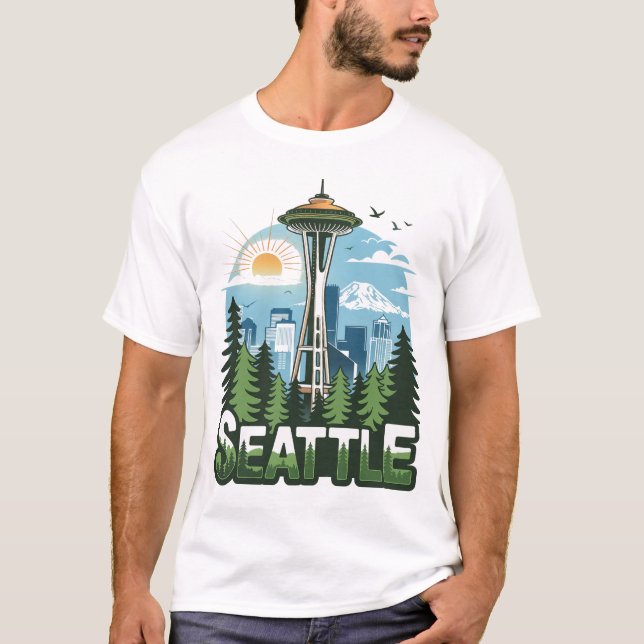 Seattle Cute Funny T-Shirt Gift For Him Her Machin (Front)