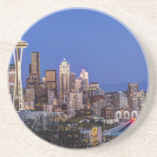 Seattle, Downtown and Mt. Rainier at Twilight Coaster