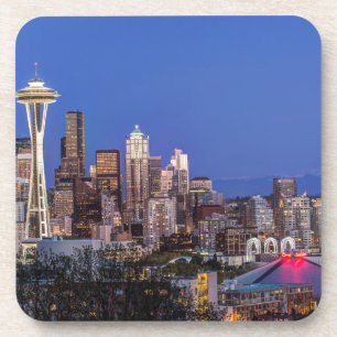 Seattle, Downtown and Mt. Rainier at Twilight Coaster
