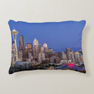 Seattle, Downtown and Mt. Rainier at Twilight Decorative Cushion