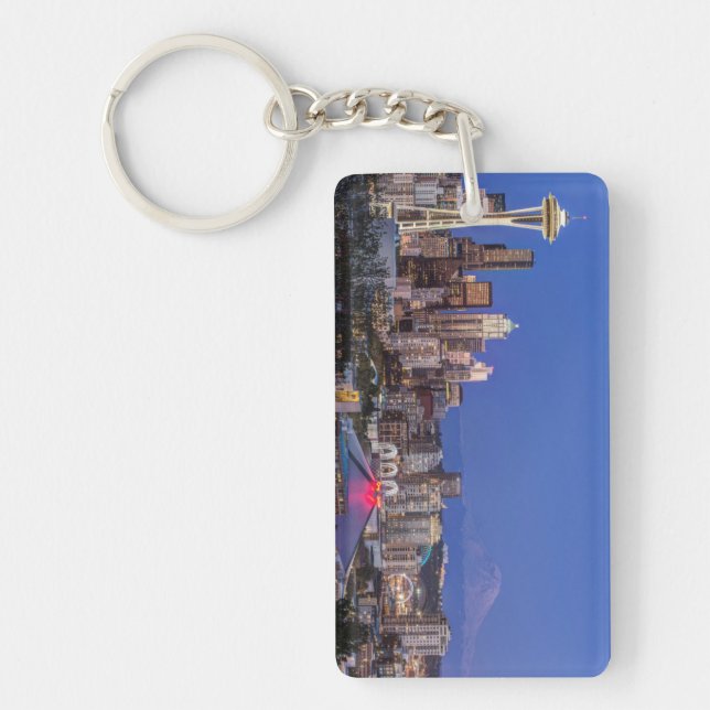 Seattle, Downtown and Mt. Rainier at Twilight Key Ring (Front)