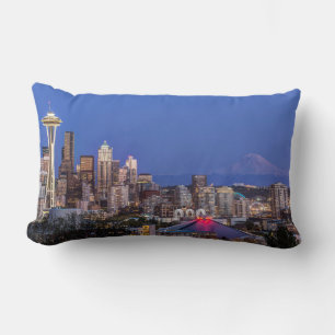 Seattle, Downtown and Mt. Rainier at Twilight Lumbar Cushion