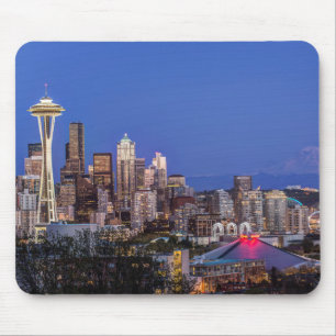 Seattle, Downtown and Mt. Rainier at Twilight Mouse Pad