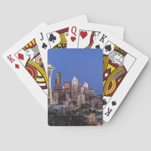 Seattle, Downtown and Mt. Rainier at Twilight Playing Cards