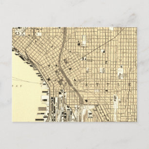 Seattle Downtown  Vintage Map Travel Postcard