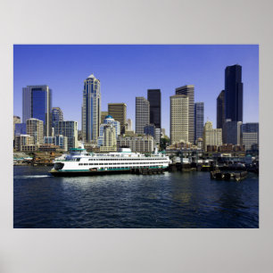 Seattle Ferry and Buildings Poster