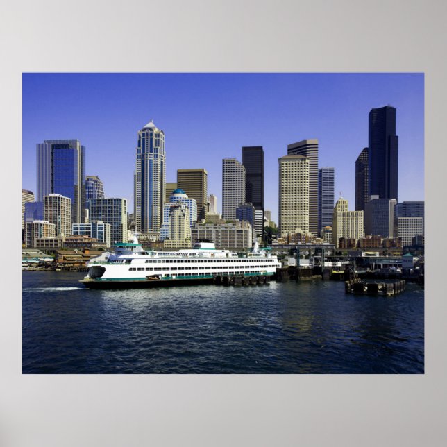 Seattle Ferry and Buildings Poster (Front)