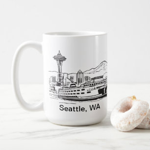 Seattle Ferry & Skyline Washington State Line Art  Coffee Mug