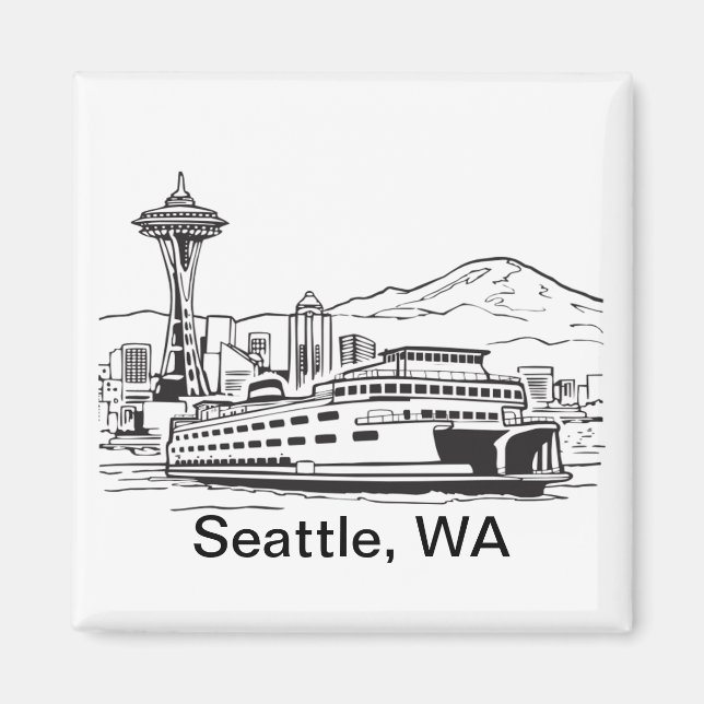 Seattle Ferry & Skyline Washington State Line Art  Magnet (Front)
