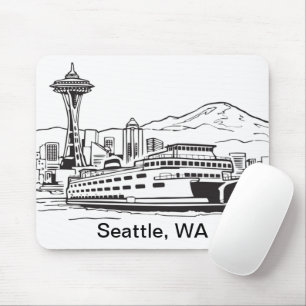 Seattle Ferry & Skyline Washington State Line Art Mouse Pad