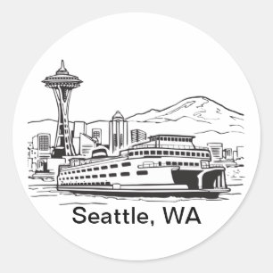 Seattle Ferry Washington State Line Art Classic Round Sticker