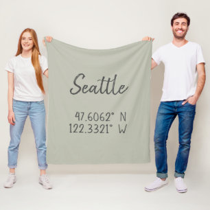 Seattle GPS Coordinates Longitude Latitude      Fleece Blanket