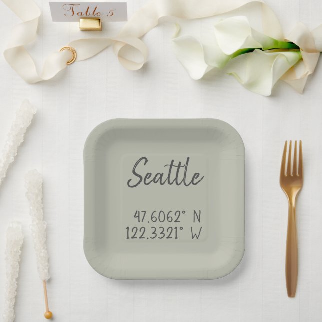Seattle GPS Coordinates Longitude Latitude      Paper Plate (Wedding)