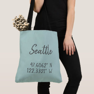 Seattle GPS Coordinates Longitude Latitude Tote Bag