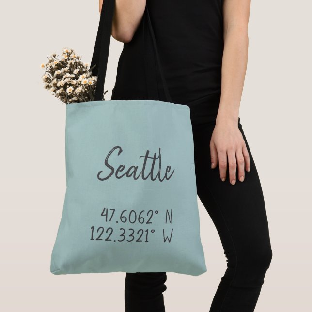 Seattle GPS Coordinates Longitude Latitude     Tote Bag (Close Up)