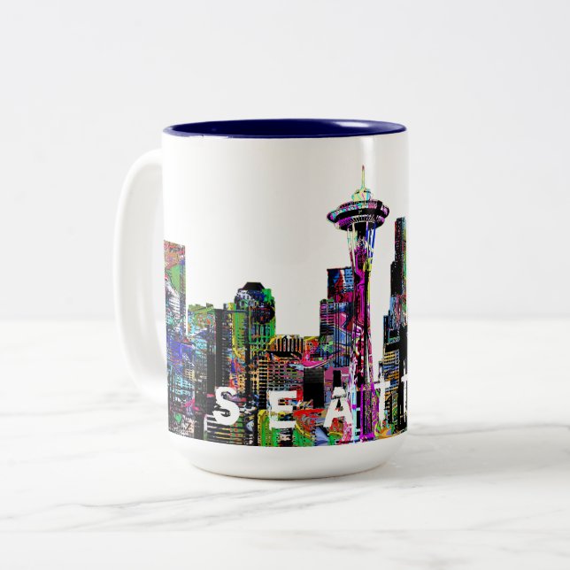 Seattle in graffiti Two-Tone coffee mug (Front Left)