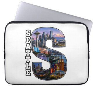 Seattle Landmark Initial Letter Art Laptop Sleeve