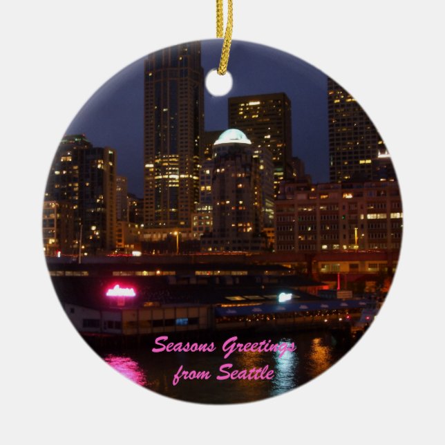 Seattle Lights Ceramic Ornament (Front)