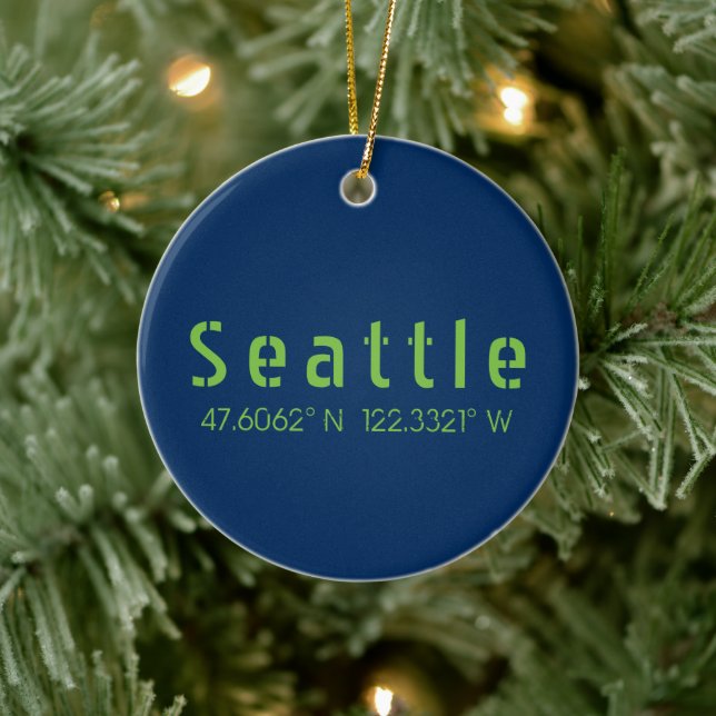 Seattle Longitude Latitude Team Colours  Ceramic Ornament (Tree)
