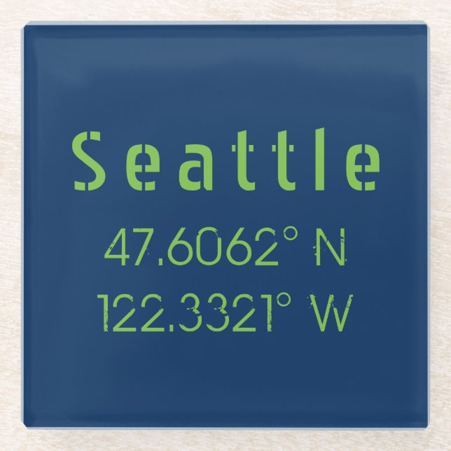 Seattle Longitude Latitude Team Colours   Glass Coaster (Front)