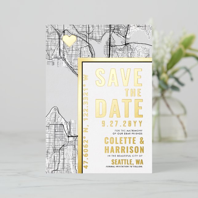 Seattle Love Locator | Wedding Save the Date (Standing Front)