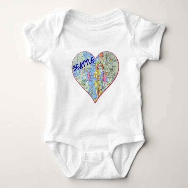 Seattle Map Heart Baby Bodysuit (Front)