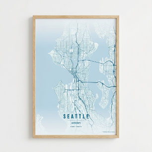 Seattle Map Ocean Print Washington City Wall Art
