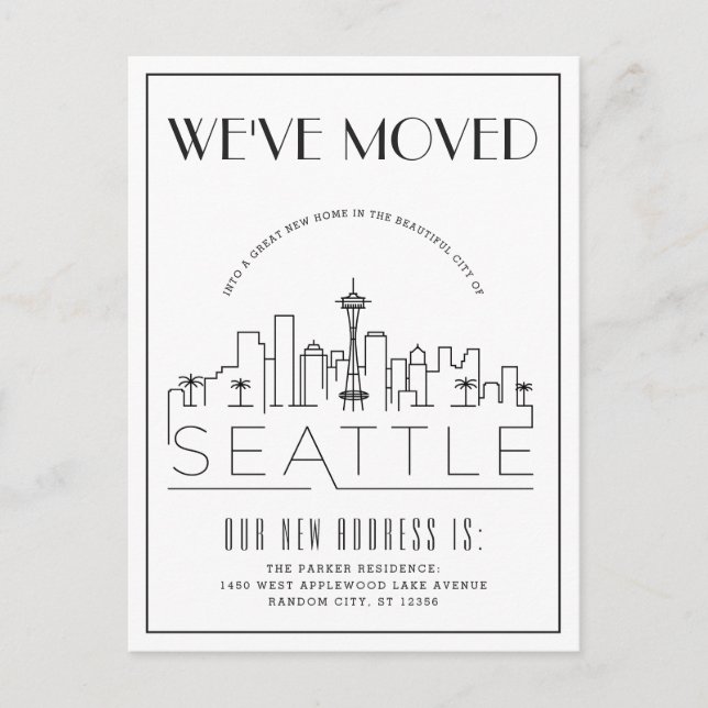 Seattle Modern Deco | Change of Address Announcement Postcard (Front)